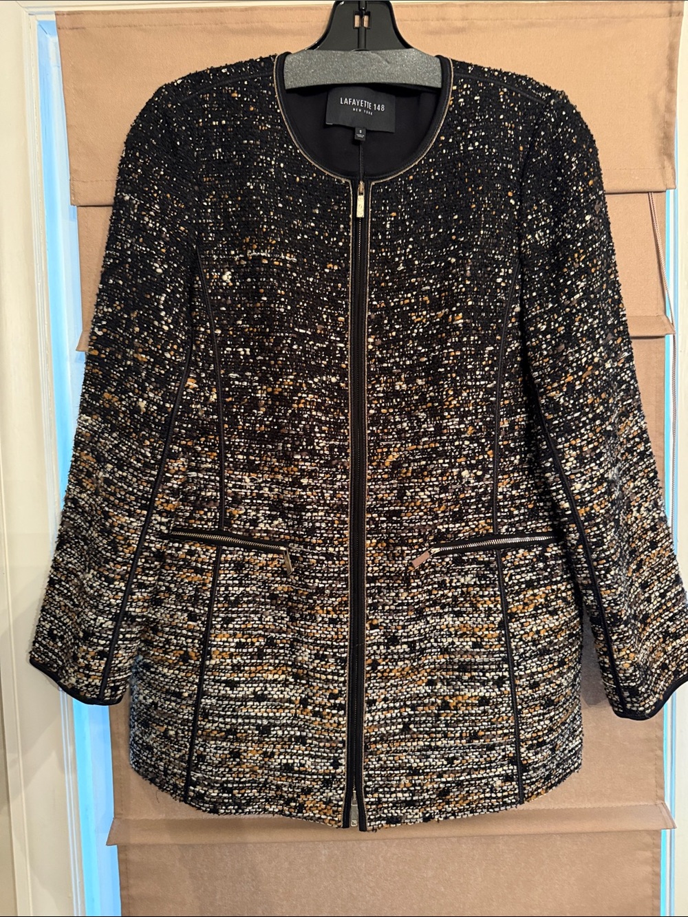 Lafayette 148 New York Black & Gold Tweed Zip-Front Jacket